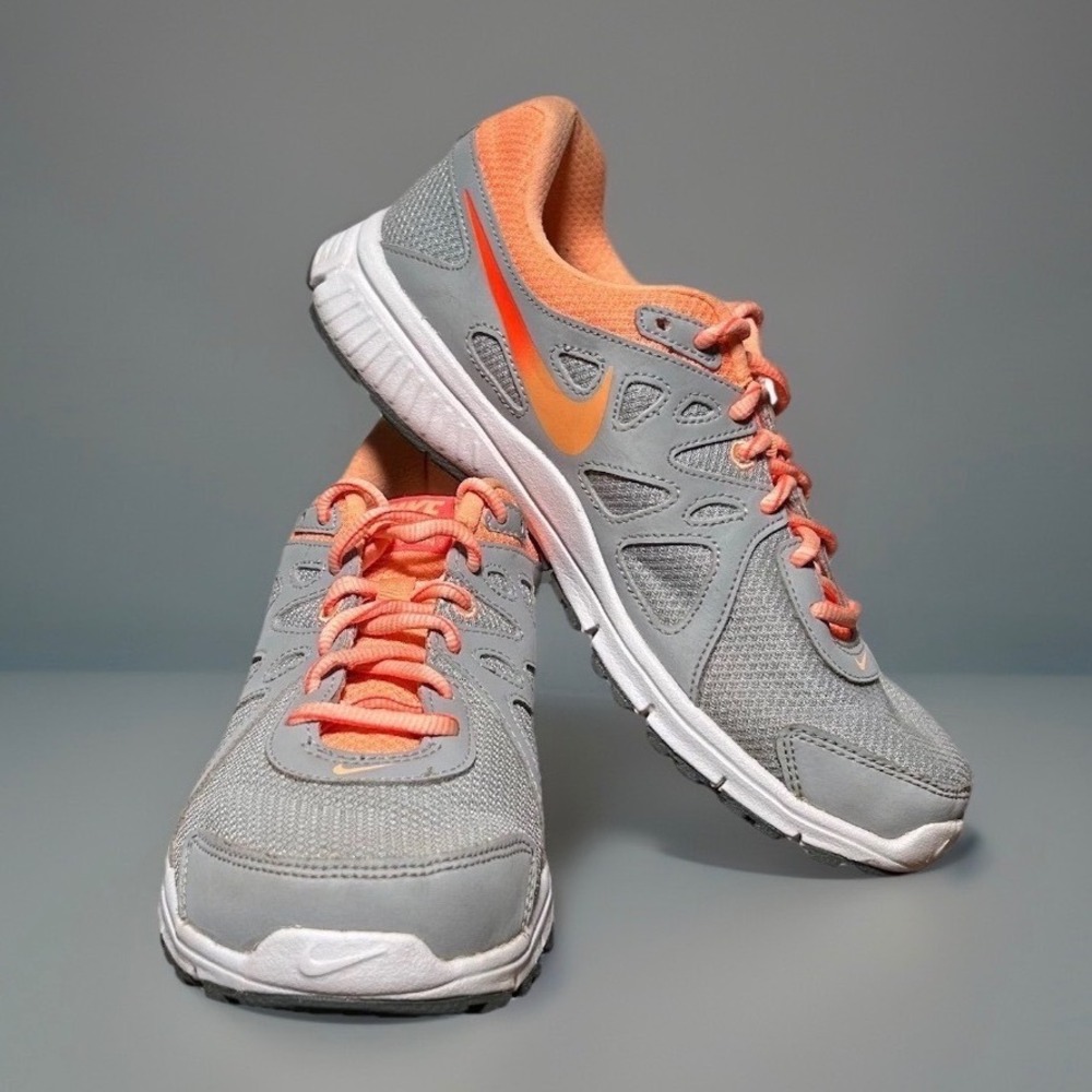 Nike Revolution 3 Womens Running Shoes Gray Orange Size 9 Athletic Sneakers